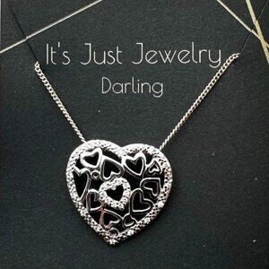 Womans Necklace Sterling Silver Diamond Heart Gift Idea For Wife Girlfriend